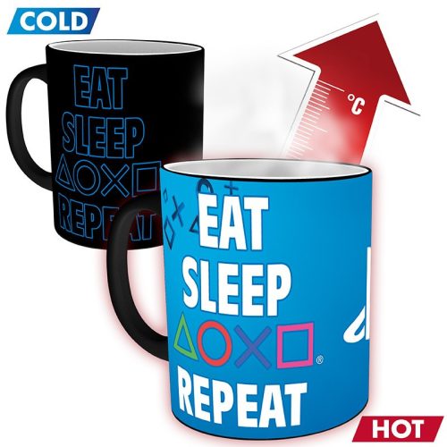 Playstation – Eat, Sleep, PS, Repeat hrnček meniaci farbu