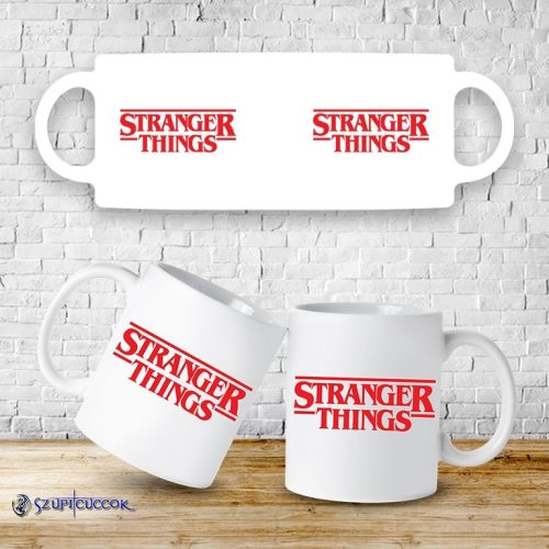 Stranger Things – Biely logo hrnček
