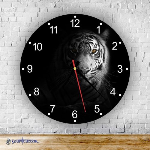 Biely Tiger okrúhle sklenené nástenné hodiny