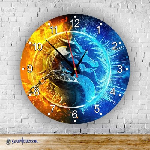 Mortal Kombat logo okrúhle sklenené nástenné hodiny