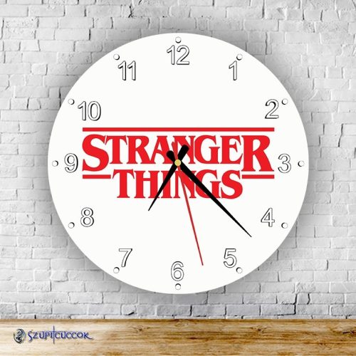 Stranger Things biele logo okrúhle sklenené nástenné hodiny