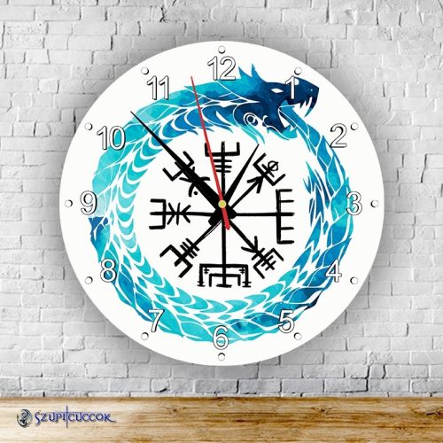 Jormungandr a vegvisir okrúhle sklenené nástenné hodiny