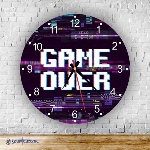 Game over pixel okrúhle sklenené nástenné hodiny