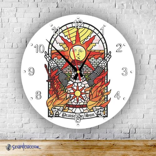 Dark Souls Praise the Sun okrúhle sklenené nástenné hodiny