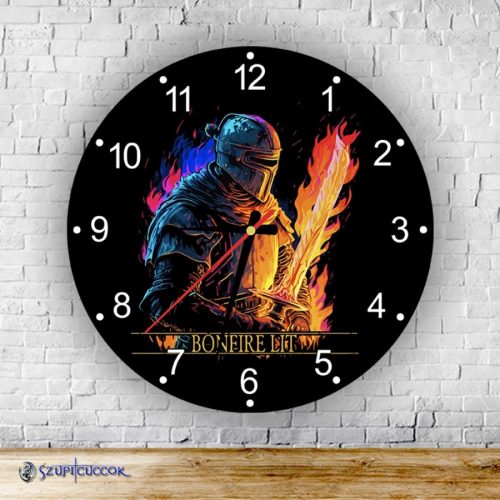 Dark Souls Bonfire Lit okrúhle sklenené nástenné hodiny