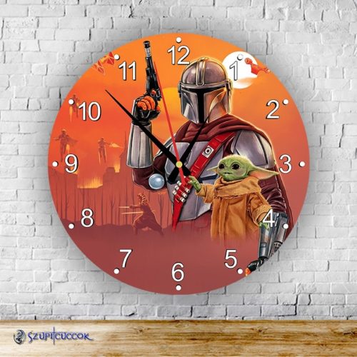 Mandalorian a Grogu okrúhle sklenené nástenné hodiny
