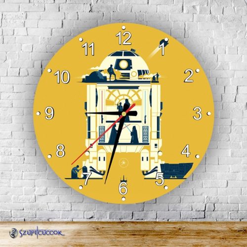 Star Wars R2D2 grafika okrúhle sklenené nástenné hodiny