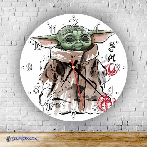 Baby Yoda (Grogu) okrúhle sklenené nástenné hodiny