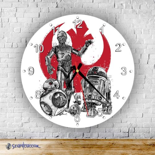 Star Wars droidy okrúhle sklenené nástenné hodiny