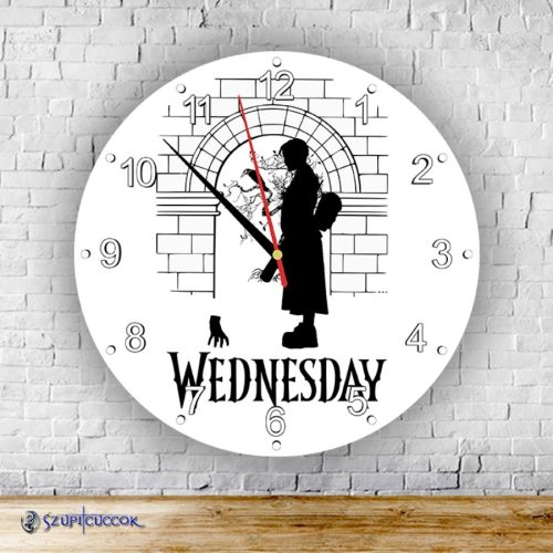 Wednesday grafika tvarované sklenené nástenné hodiny