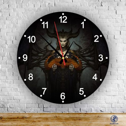 Diablo IV. dark Lilith sklenené nástenné hodiny