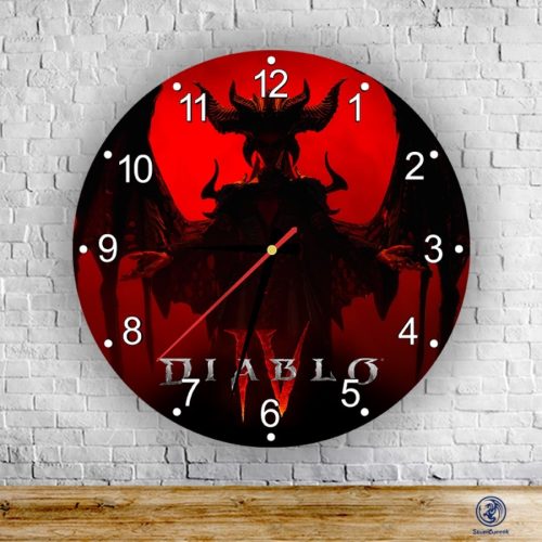 Diablo IV. Lilith silueta sklenené nástenné hodiny