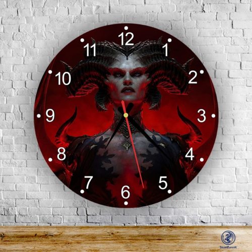 Diablo IV. Lilith portrét sklenené nástenné hodiny