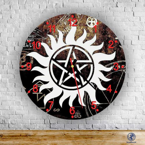 Supernatural Pentagram sklenené nástenné hodiny