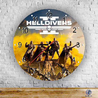 Helldivers 2 sklenené nástenné hodiny