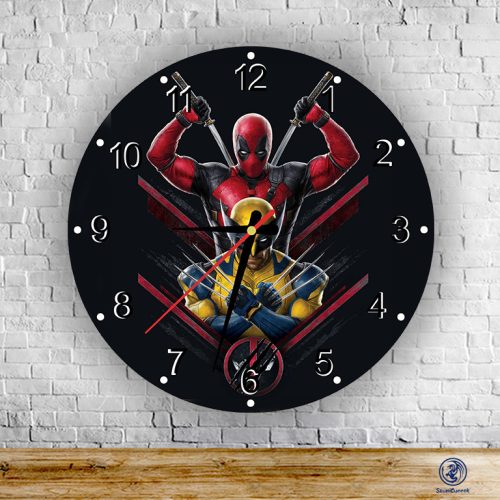 Deadpool a Wolverine sklenené nástenné hodiny