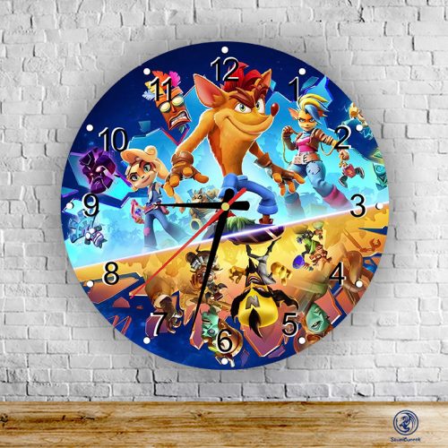 Crash Bandicoot okrúhle sklenené nástenné hodiny
