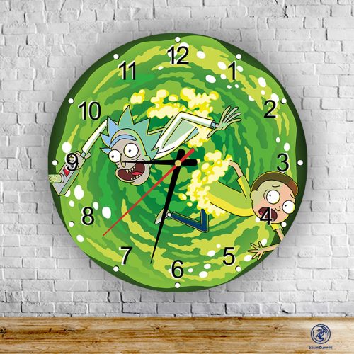 Rick a Morty - okrúhle sklenené nástenné hodiny