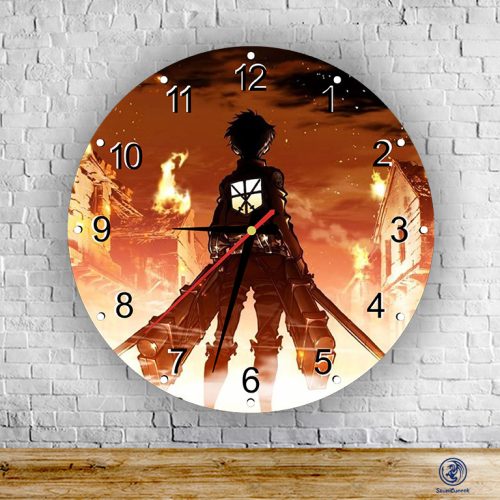 Attack on Titan - Eren - okrúhle sklenené nástenné hodiny