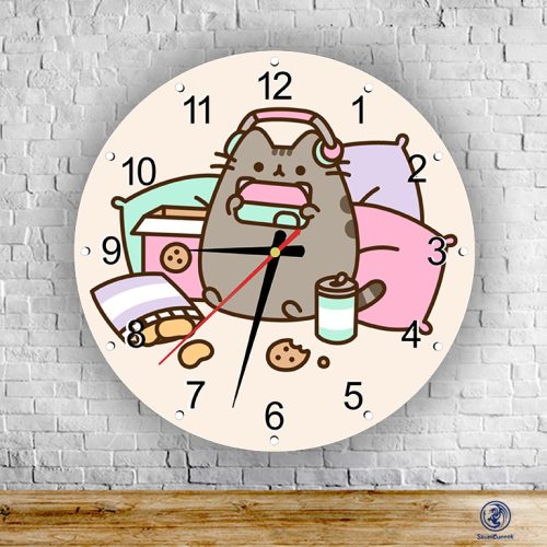 Pusheen - okrúhle sklenené nástenné hodiny