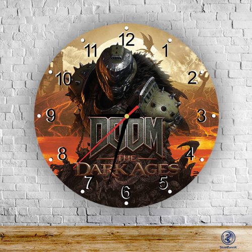 Doom - The Dark Ages - Doomslayer okrúhle sklenené nástenné hodiny