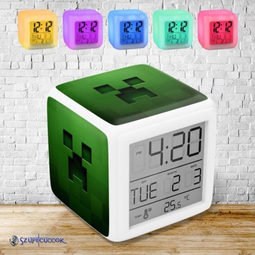 Minecraft Creeper meniace farbu svetelný budík