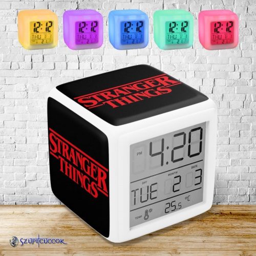 Stranger Things logo meniace farbu svetelný budík